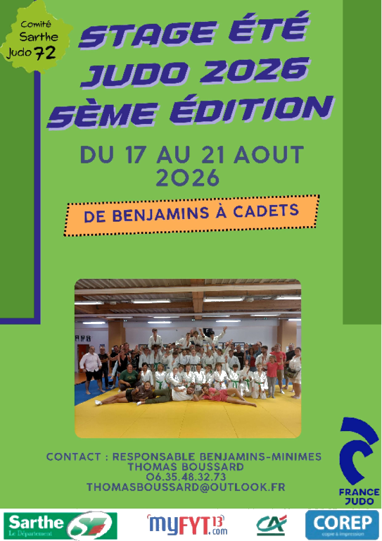 Stage été Benjamin à Cadet Comité Judo Sarthe